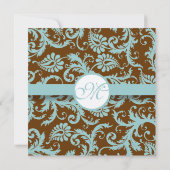 Aqua Blue Damask over de uitnodiging tot brute bru (Achterkant)