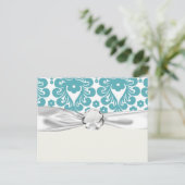 aqua blue damask patroon briefkaart (Staand voorkant)
