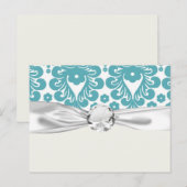 aqua blue damask patroon briefkaart (Voorkant / Achterkant)