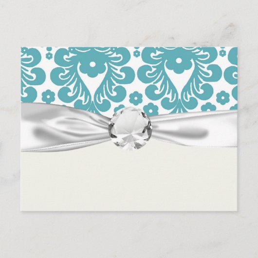 aqua blue damask patroon briefkaart (Voorkant)