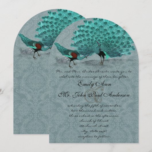 Aqua Blue Damask Peacock Metallic Elegance Kaart (Voorkant / Achterkant)