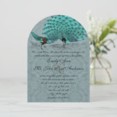 Aqua Blue Damask Peacock Metallic Elegance Kaart (Staand voorkant)