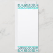 Aqua Blue Damask Swirls Wedding Invitation Kaart (Achterkant)