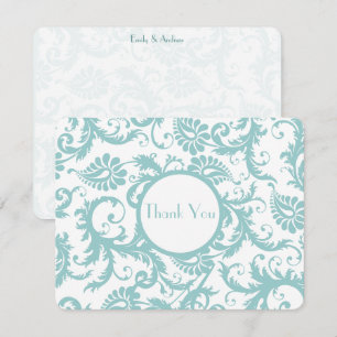 Aqua Blue Damask Swirls Wedding Invitation Kaart