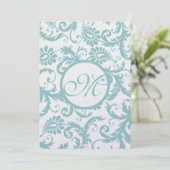 Aqua Blue Damask Swirls Wedding Invitation Kaart (Staand voorkant)