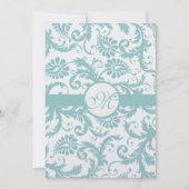 Aqua Blue Damask Swirls Wedding Invitation Kaart (Voorkant)