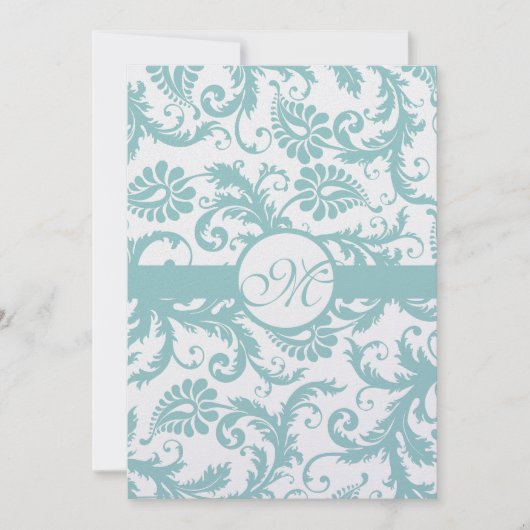 Aqua Blue Damask Swirls Wedding Invitation Kaart (Voorkant)