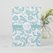 Aqua Blue Damask Swirls Wedding Invitation Kaart (Staand voorkant)