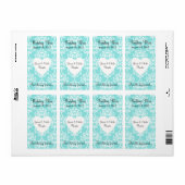 Aqua Blue Damask Wedding Mini Wine Label (Full Sheet)