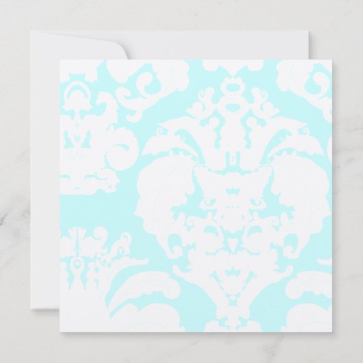 Aqua Blue Damask Wedding Uitnodiging (Achterkant)