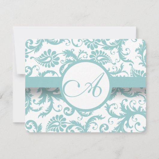 Aqua Blue Damast Wervelende Trouw Uitnodiging (Achterkant)