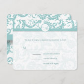 Aqua Blue Damast Wervelende Trouw Uitnodiging (Voorkant / Achterkant)