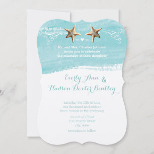Aqua Blue Destination Beach Starfish Wedding Kaart