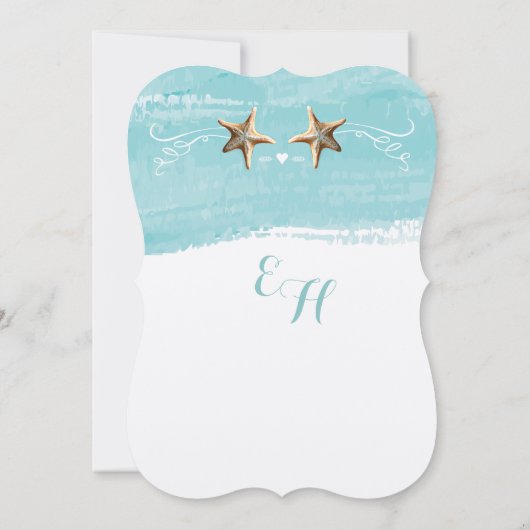 Aqua Blue Destination Beach Starfish Wedding Kaart (Achterkant)