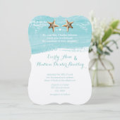Aqua Blue Destination Beach Starfish Wedding Kaart (Staand voorkant)