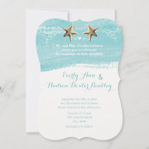 Aqua Blue Destination Beach Starfish Wedding Kaart