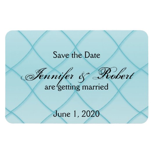 Aqua Blue Diamond Patroon Bruiloft Save the Date Magneet (Horizontaal)