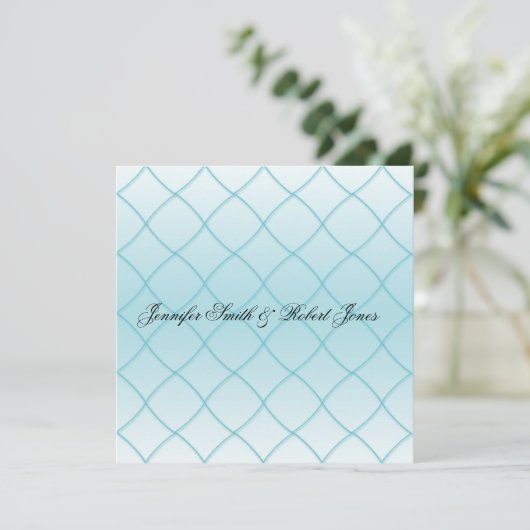 Aqua Blue Diamond Pattern Wedding Invitation Kaart (Staand voorkant)