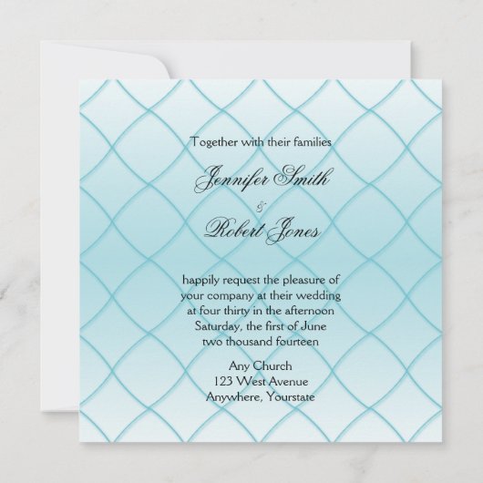 Aqua Blue Diamond Pattern Wedding Invitation Kaart (Achterkant)