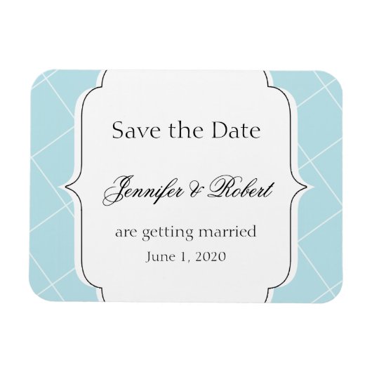 Aqua Blue Diamond Scallop Bruiloft Save the Date Magneet (Horizontaal)