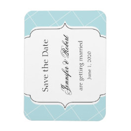 Aqua Blue Diamond Scallop Bruiloft Save the Date Magneet