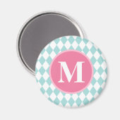 Aqua Blue Diamonds Pattern Pink Monogram Magneet (Voorkant / Achterkant)