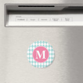 Aqua Blue Diamonds Pattern Pink Monogram Magneet (Insitu (Vaatwasser))