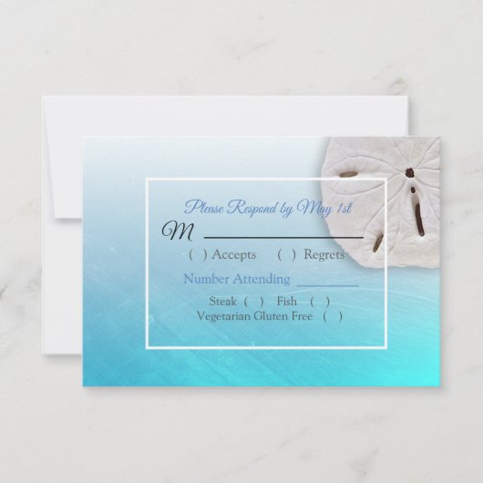 Aqua Blue Dollar Oceanic Wedding RSVP-kaart RSVP Kaartje (Voorkant)