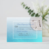 Aqua Blue Dollar Oceanic Wedding RSVP-kaart RSVP Kaartje (Staand voorkant)