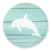 Aqua Blue Dolphin Faux Wood Nautische lade knop (Voorkant)