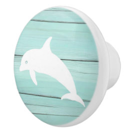 Aqua Blue Dolphin Faux Wood Nautische lade knop