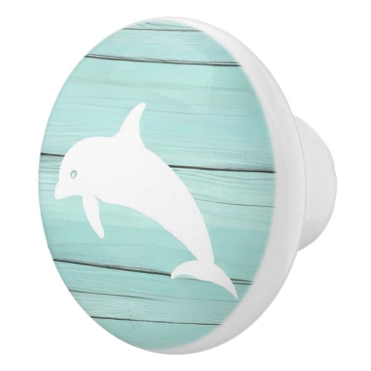 Aqua Blue Dolphin Faux Wood Nautische lade knop (Rechts)