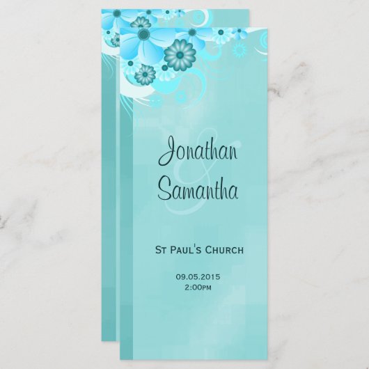 Aqua Blue Donker Blauwgroen Bloemen Trouwprogramma Programmakaart (Voorkant / Achterkant)