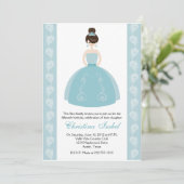 Aqua Blue Dress Brunette Quinceanera Kaart (Staand voorkant)