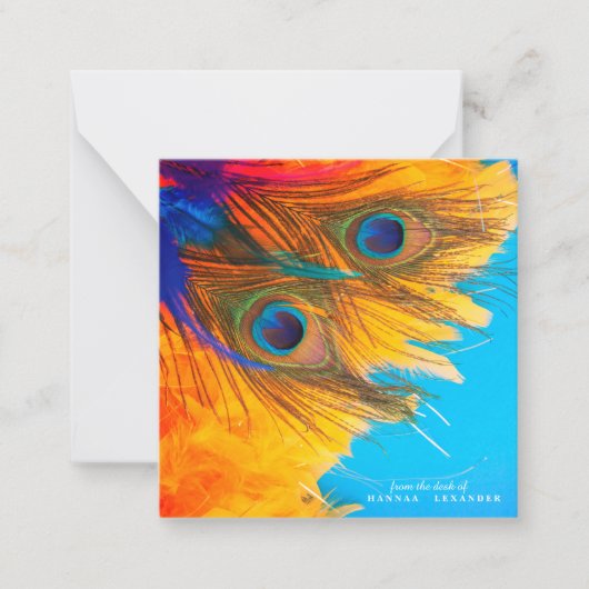 Aqua Blue Elegant Peacock Feather Notitiekaartje (Voorkant)