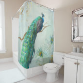 Aqua Blue Elegant Peacock n Feathers Tree Branch Douchegordijn (In situ)