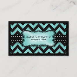 Aqua Blue en Black Chevron Wedding Planner Visitekaartje