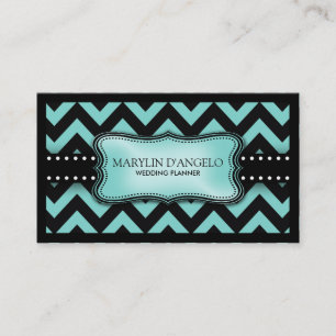 Aqua Blue en Black Chevron Wedding Planner Visitekaartje