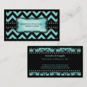Aqua Blue en Black Chevron Wedding Planner Visitekaartje (Voorkant / Achterkant)