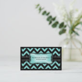 Aqua Blue en Black Chevron Wedding Planner Visitekaartje (Staand voorkant)