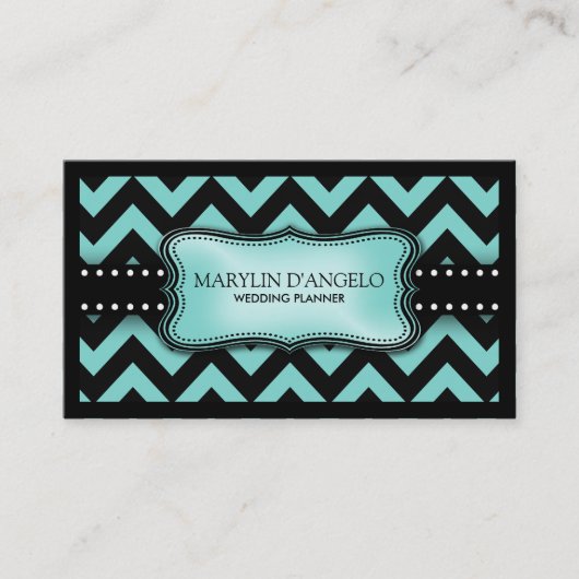 Aqua Blue en Black Chevron Wedding Planner Visitekaartje (Voorkant)