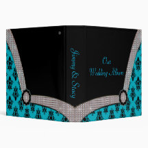 Aqua Blue en Black Damask Gem Sparkle