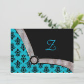 Aqua Blue en Black Damask Gem Sparkle Kaart (Staand voorkant)