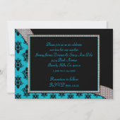Aqua Blue en Black Damask Gem Sparkle Kaart (Achterkant)