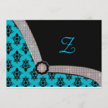 Aqua Blue en Black Damask Gem Sparkle