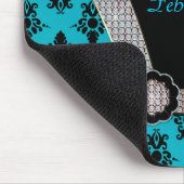 Aqua Blue en Black Damask Gem Sparkle Muismat (Hoek)
