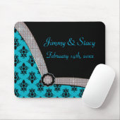 Aqua Blue en Black Damask Gem Sparkle Muismat (Met muis)