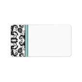 Aqua Blue en Black Damask Stippen Adresetiketten Etiket (Voorkant)