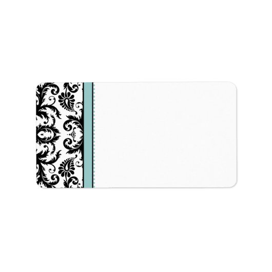 Aqua Blue en Black Damask Stippen Adresetiketten Etiket (Voorkant)