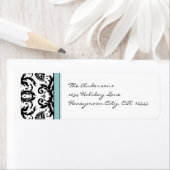 Aqua Blue en Black Damask Stippen Adresetiketten Etiket (Insitu)